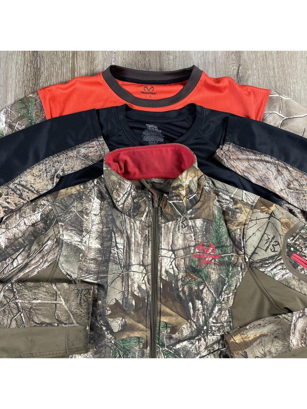 Lot of 3 Realtree Hunting Men's L Camo Softshell Jacket 2 Performance Shirts
